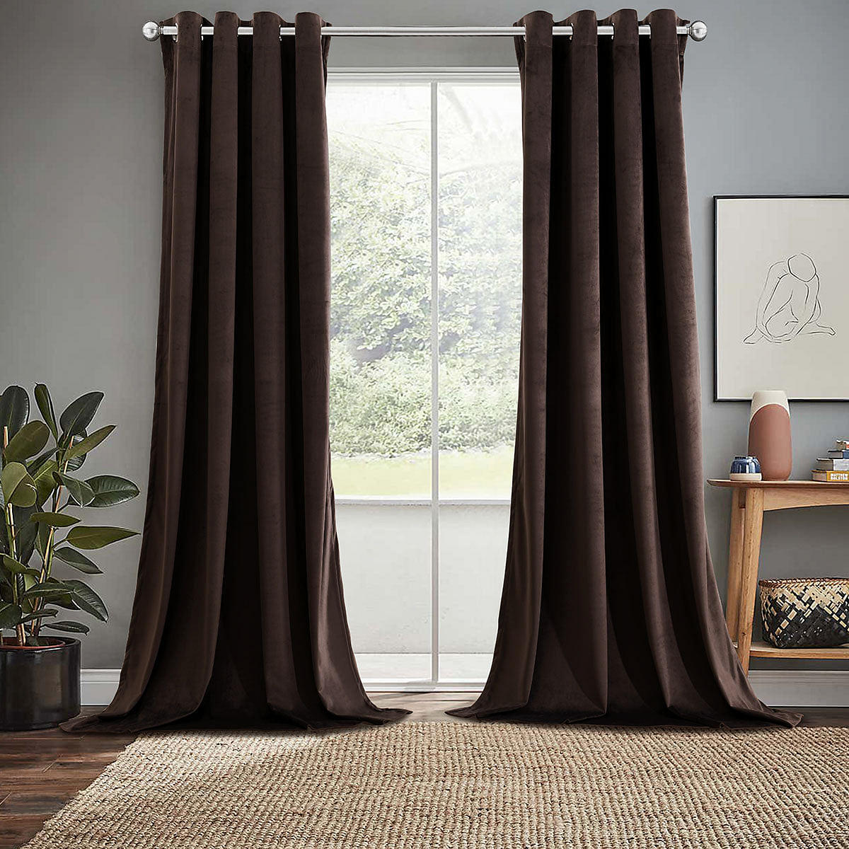 Heavyweight Velvet Grommet Curtain Panels (Set of 2)