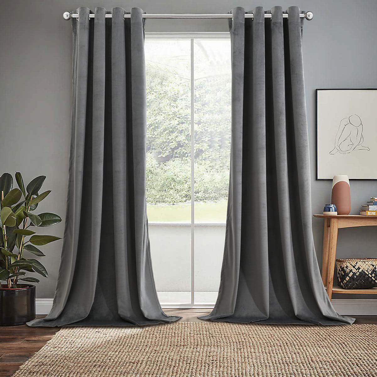 Heavyweight Velvet Grommet Curtain Panels (Set of 2)