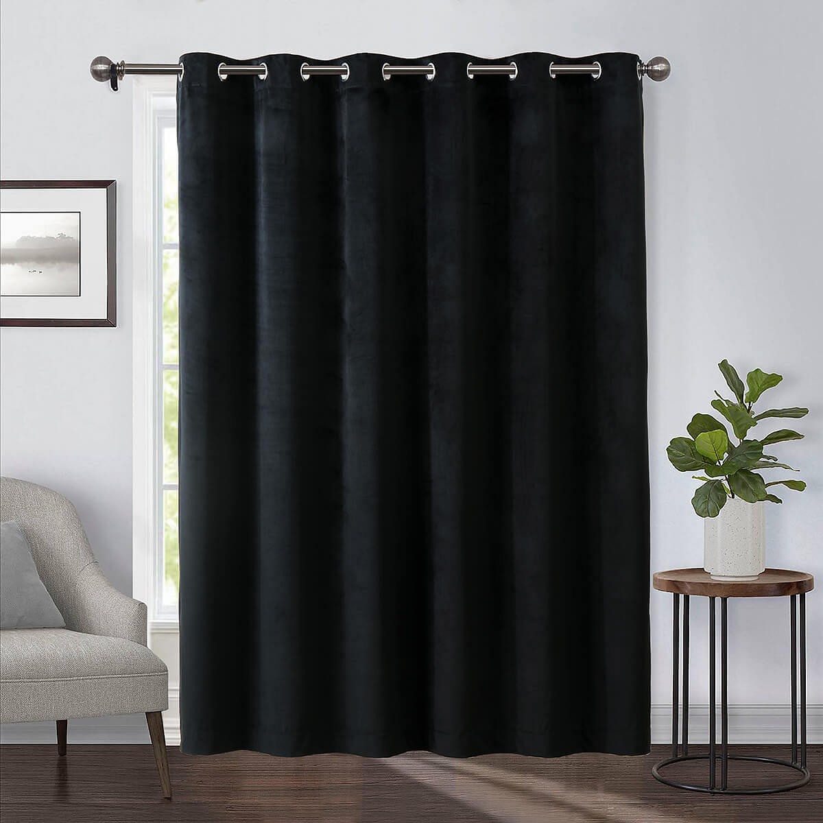 Heavyweight Wide Width 84-Inches Velvet Curtains Grommet Top (Single)