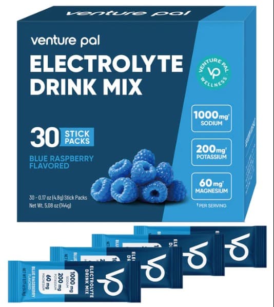 High Sodium Sugar Free Electrolytes Powder Packet - Blue Raspberry Salt - With Sodium, Potassium, Magnesium & Vitamin C for Electrolyte Balance and Daily Performance - 30 Sticks