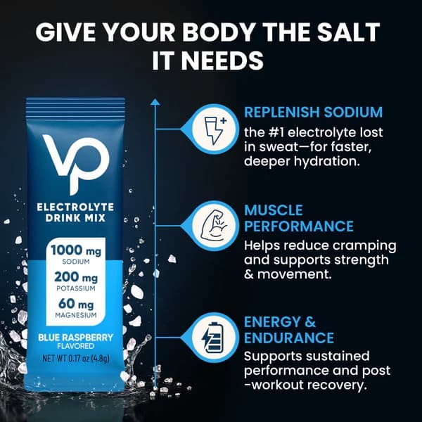 High Sodium Sugar Free Electrolytes Powder Packet - Blue Raspberry Salt - With Sodium, Potassium, Magnesium & Vitamin C for Electrolyte Balance and Daily Performance - 30 Sticks