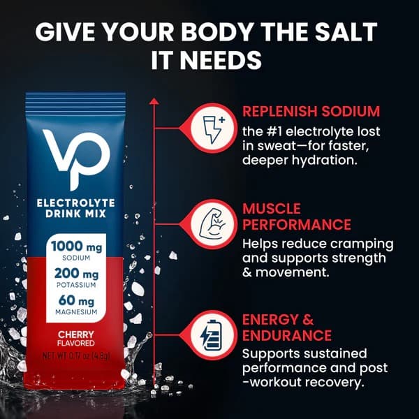 High Sodium Sugar Free Electrolytes Powder Packet - Cherry Salt - Rapid Hydration Drink Mix with Sodium, Potassium, Magnesium & Vitamin C for Electrolyte Balance and Daily Performance - 30 Sticks