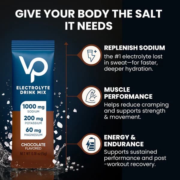 High Sodium Sugar Free Electrolytes Powder Packet - Chocolate Salt - With Sodium, Potassium, Magnesium & Vitamin C for Electrolyte Balance and Daily Performance - 30 Sticks