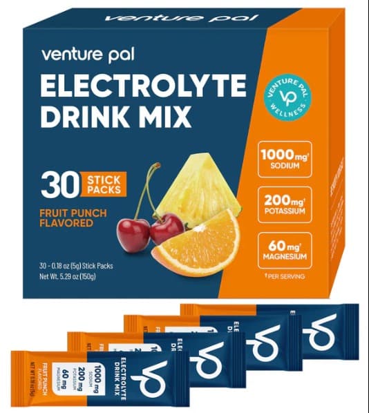 High Sodium Sugar Free Electrolytes Powder Packet - Fruit Punch Salt - With Sodium, Potassium, Magnesium & Vitamin C for Electrolyte Balance and Daily Performance - 30 Sticks