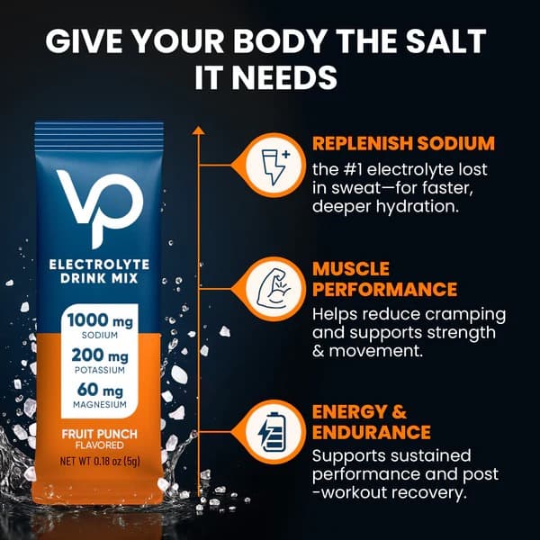 High Sodium Sugar Free Electrolytes Powder Packet - Fruit Punch Salt - With Sodium, Potassium, Magnesium & Vitamin C for Electrolyte Balance and Daily Performance - 30 Sticks