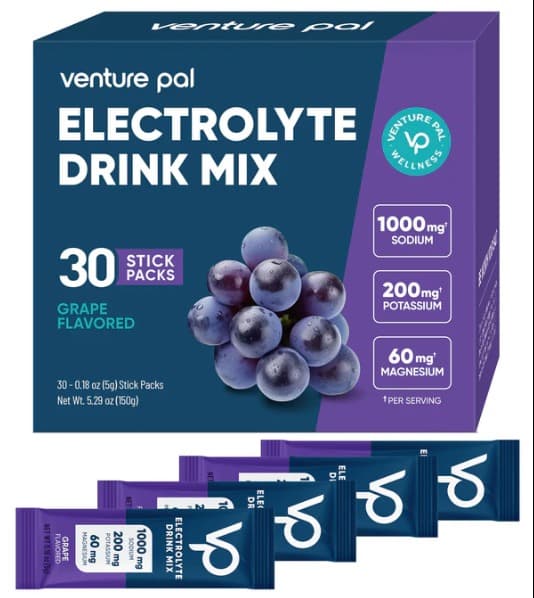 High Sodium Sugar Free Electrolytes Powder Packet - Grape Salt - With Sodium, Potassium, Magnesium & Vitamin C for Electrolyte Balance and Daily Performance - 30 Sticks