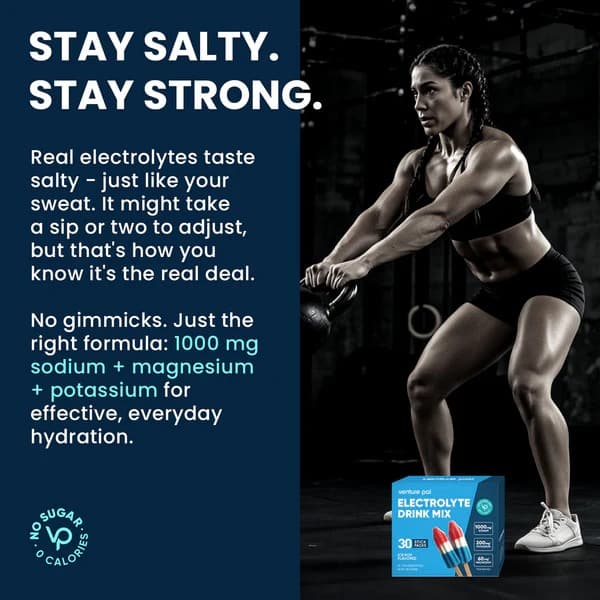 High Sodium Sugar Free Electrolytes Powder Packet - Ice Pop Salt - With Sodium, Potassium, Magnesium & Vitamin C for Electrolyte Balance and Daily Performance - 30 Sticks