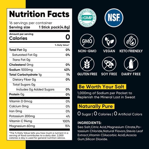 High Sodium Sugar Free Electrolytes Powder Packet - Pineapple Salt - Rapid Hydration Drink Mix with Sodium, Potassium, Magnesium & Vitamins for Daily Performance and Electrolyte Balance - 30 Sticks