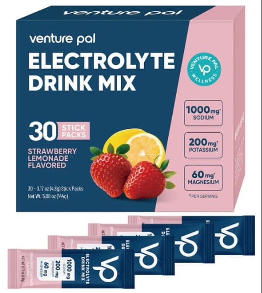 High Sodium Sugar Free Electrolytes Powder Packet - Strawberry Lemonade Salt - Hydration Drink Mix with Sodium, Potassium, Magnesium & Vitamin C for Rapid Rehydration and Daily Performance - 30 Sticks