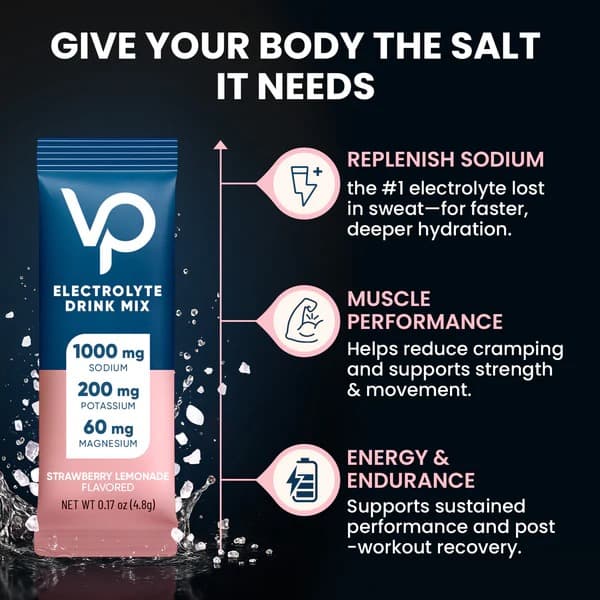 High Sodium Sugar Free Electrolytes Powder Packet - Strawberry Lemonade Salt - Hydration Drink Mix with Sodium, Potassium, Magnesium & Vitamin C for Rapid Rehydration and Daily Performance - 30 Sticks