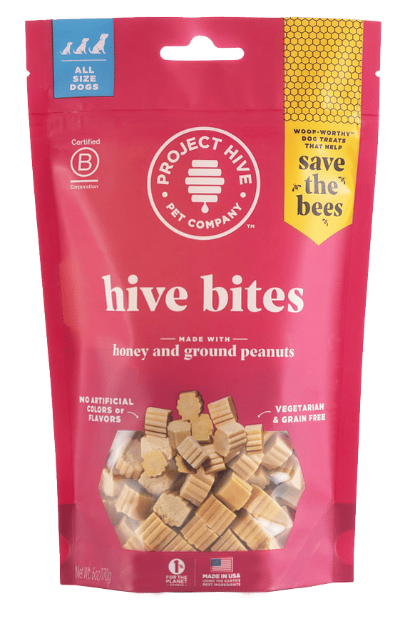 hive bites - Vegetarian Peanut & Honey Dog Treats, Grain-Free, 6 oz Bag