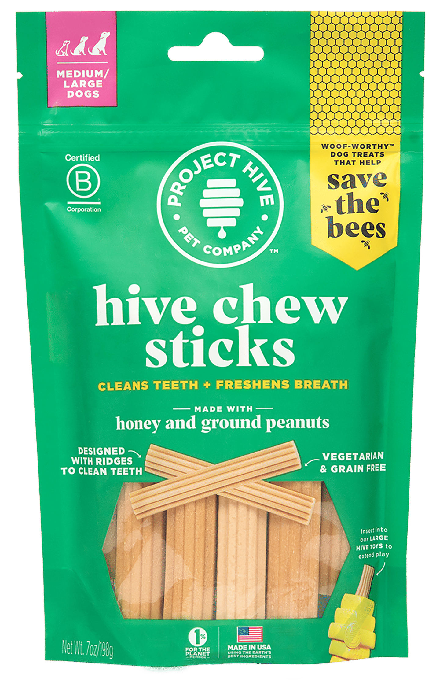 hive chew sticks - large – Peanut Flavor Dog Treats, 7 oz Bag