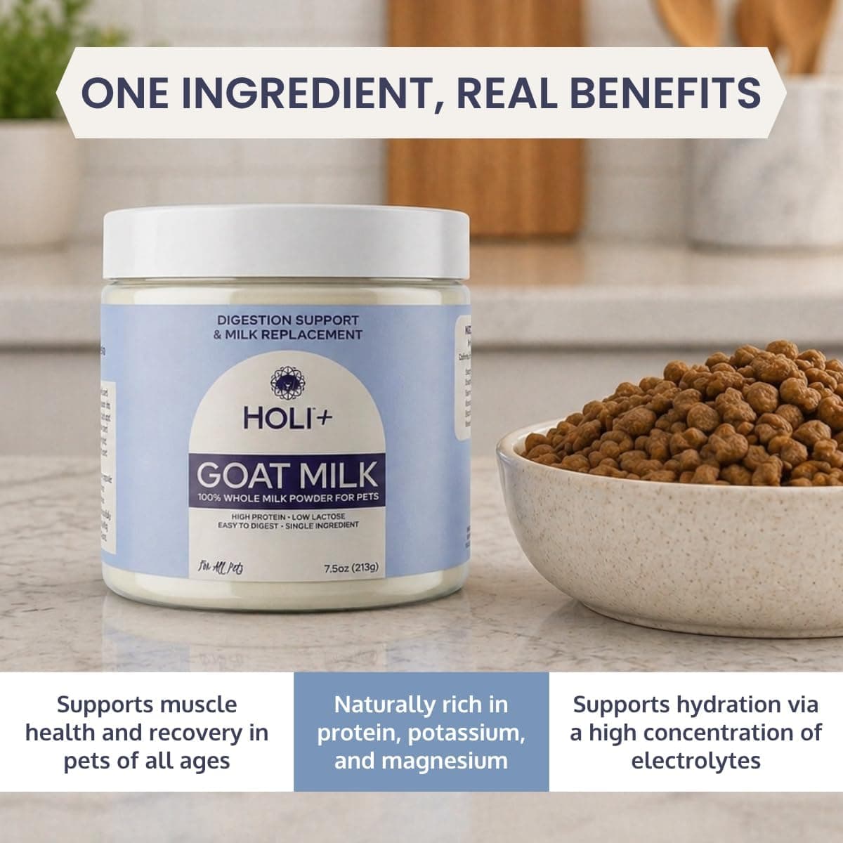 HOLI Goat Milk Powder - Dog Milk Replacer for Puppies, Adults, and Seniors. Whole Goat Milk Rich in MCTs for Activity Support and Muscle Recovery - Supports Digestion and Immune Health, 7.5 Ounce Natural 7.5 Ounce (Pack of 1)