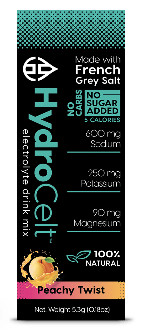 HydroCelt Peachy Twist - Zero Sugar Electrolyte Hydration Sticks with French Grey Sea Salt, Potassium & Magnesium - 14 Pack