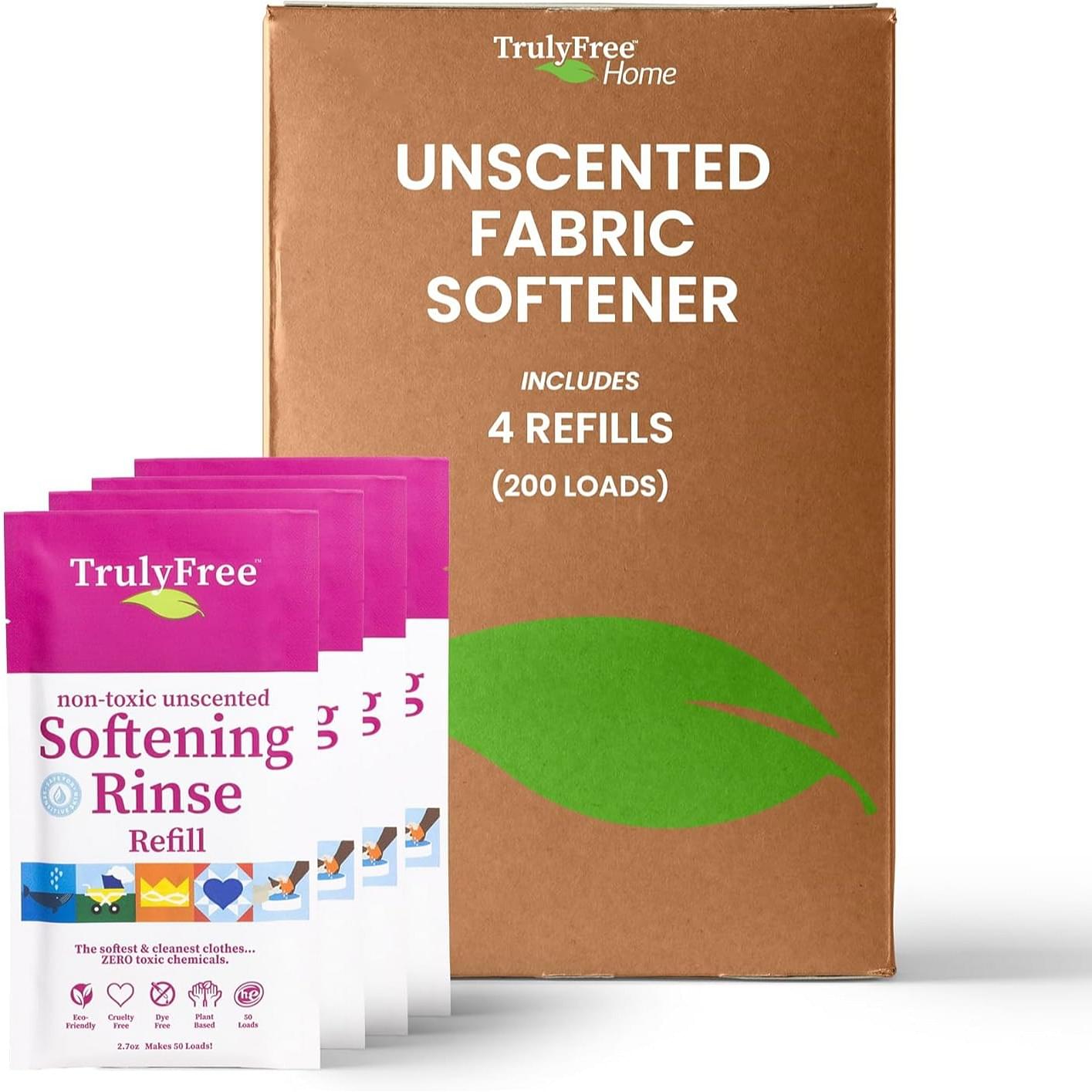 Truly-Free-Fabric-Softening-Conditioner-for-Clothes|-Safe-for-Babies-Kids-with-Sensitive-Skin-|-Plant-Based-|-Include-Unscented-Rinse-200-Loads-Unscented-50-Fl-Oz-Pack-of-4-