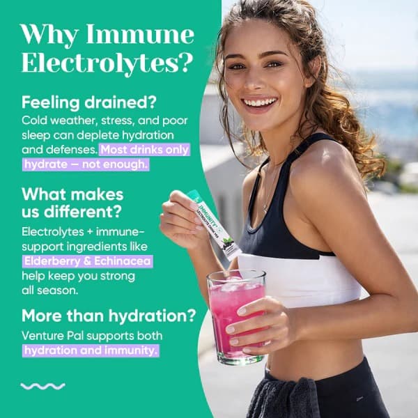 Immune Electrolyte Drink Mix - Elderberry - Hydration Powder with 7 Electrolytes, Vitamins, Probiotics & Herbal Blend for Immune Support, Energy & Recovery