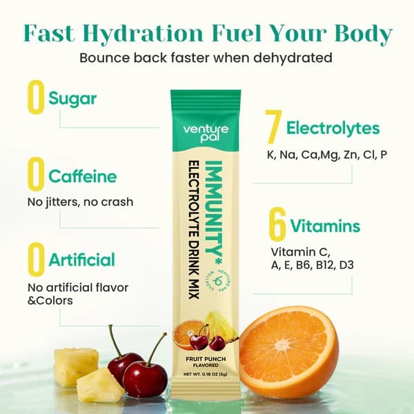 Immune Electrolyte Drink Mix - Variety Pack - Hydration Powder with 7 Electrolytes, Vitamins, Probiotics & Herbal Blend for Immune Support, Energy & Daily Recovery