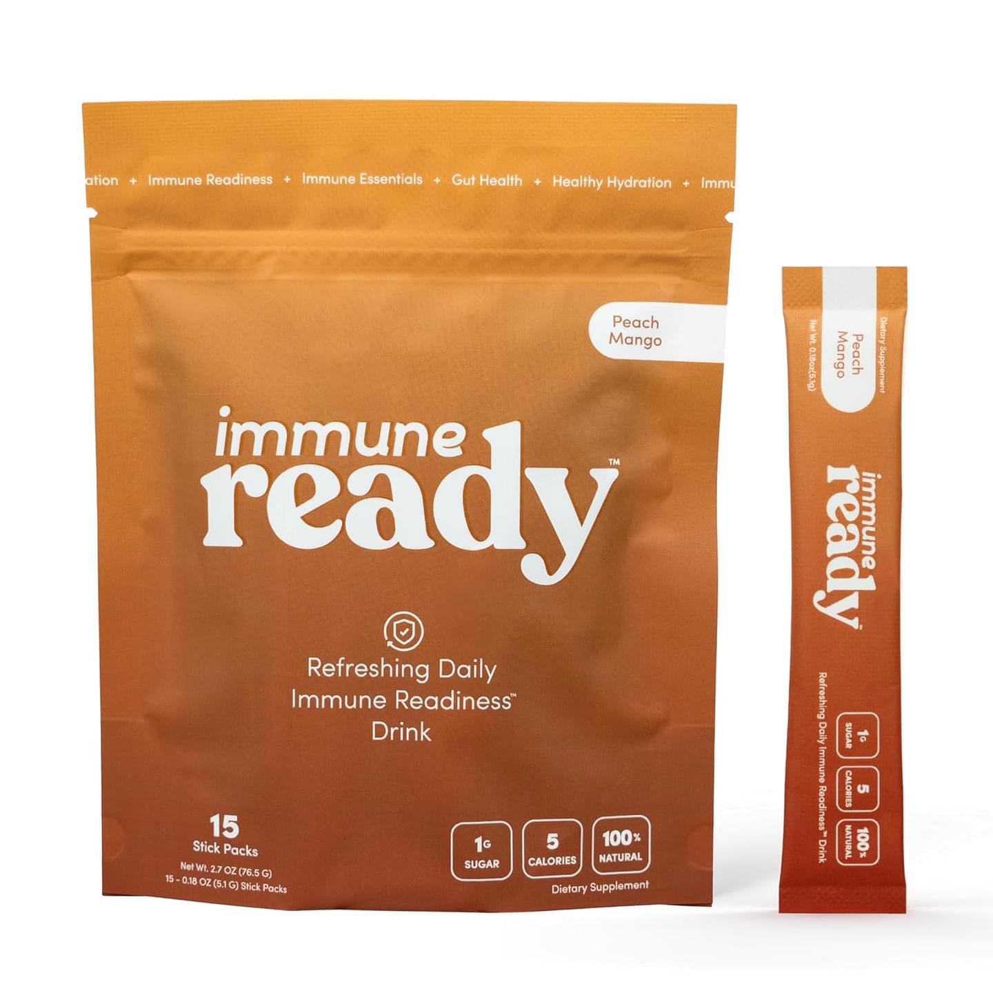 Immune Ready - Refreshing Daily Immune Readiness Drink Mix - Peach Mango - 1 Pouch (Pack of 15)