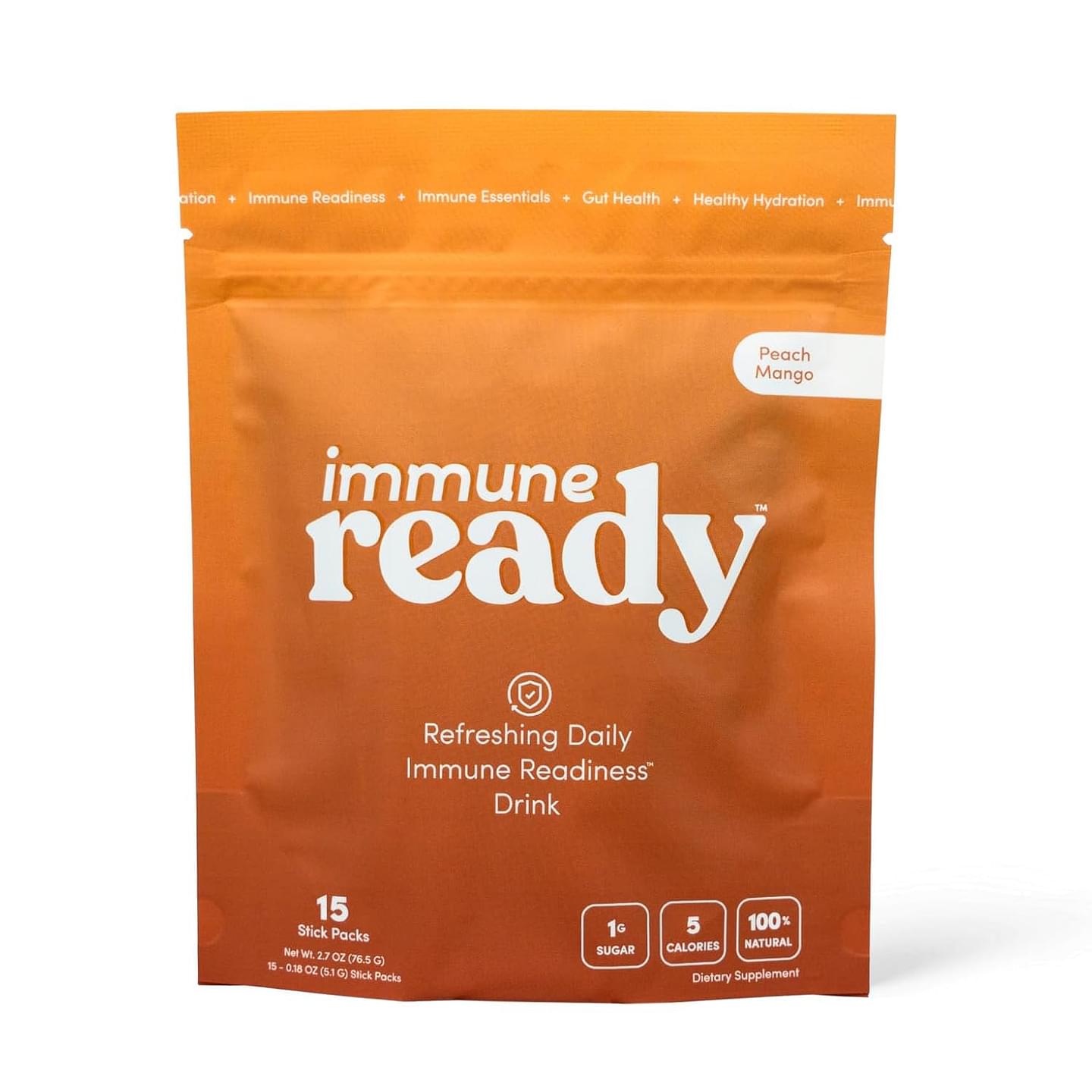 Immune Ready - Refreshing Daily Immune Readiness Drink Mix - Peach Mango - 1 Pouch (Pack of 15)