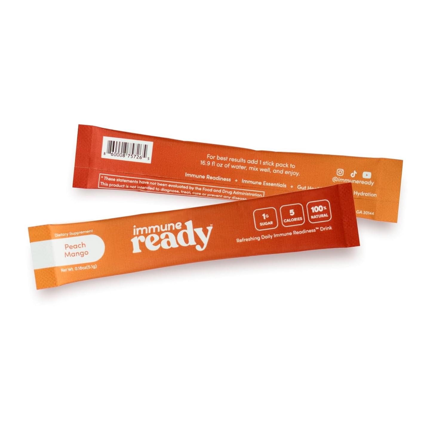 Immune Ready - Refreshing Daily Immune Readiness Drink Mix - Peach Mango - 1 Pouch (Pack of 15)