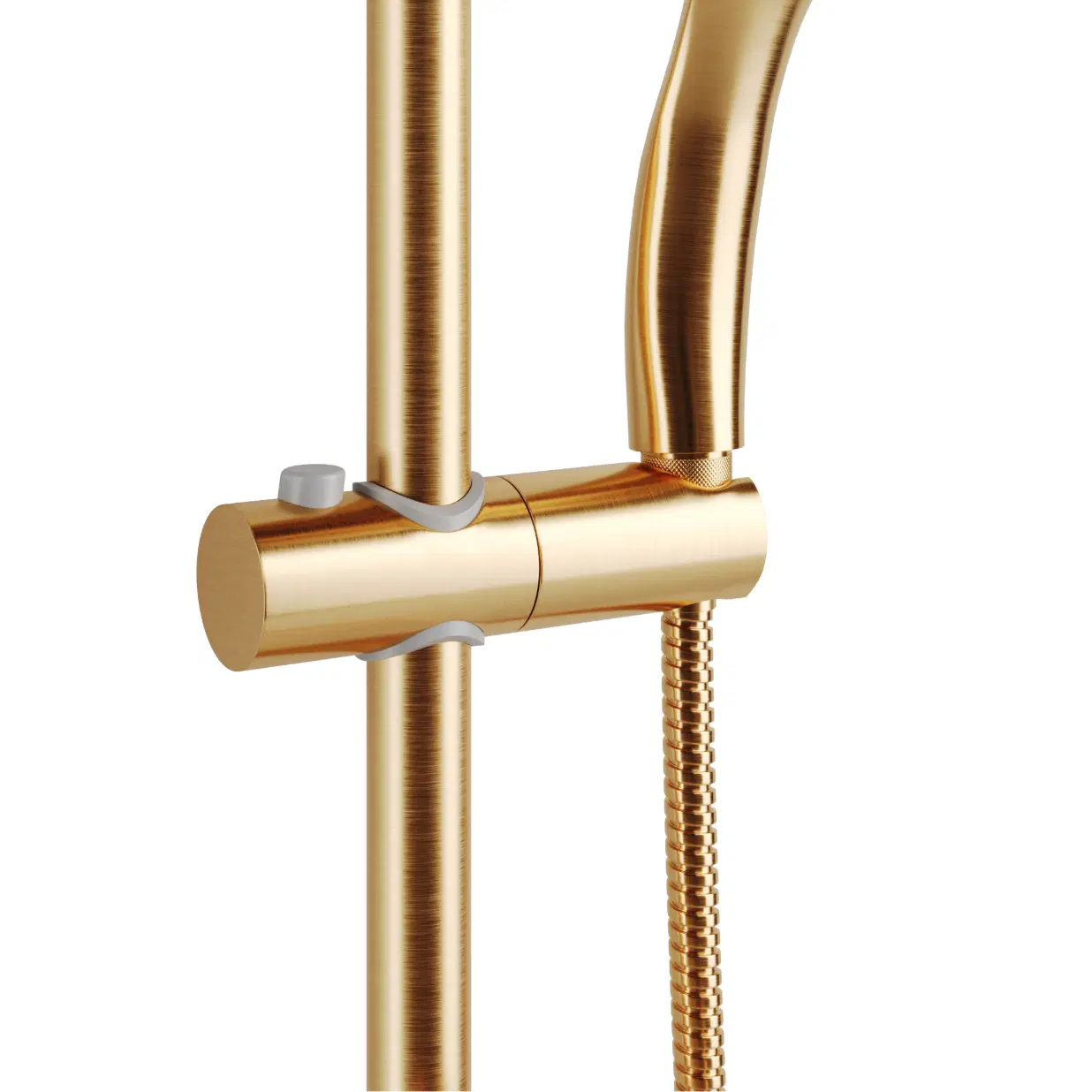 Kauai III 8-in Rain Showerhead Shower System with Slide Bar and Integrated Soap Dish Brushed Gold gold