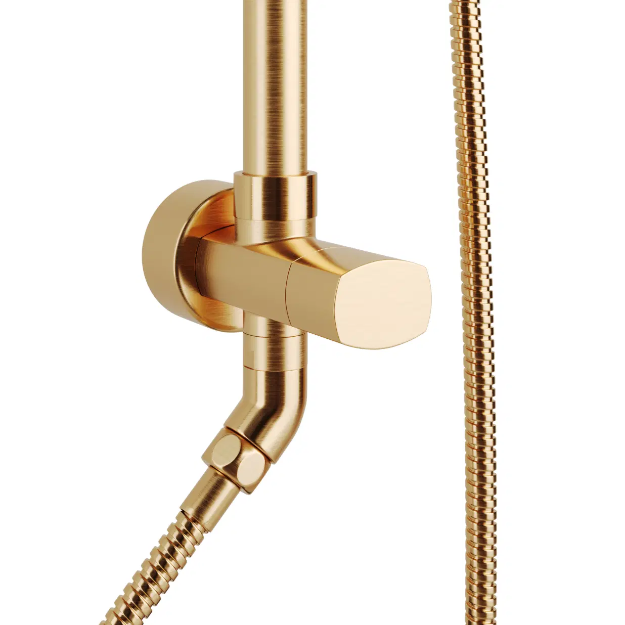 Kauai III 8-in Rain Showerhead Shower System with Slide Bar and Integrated Soap Dish Brushed Gold gold