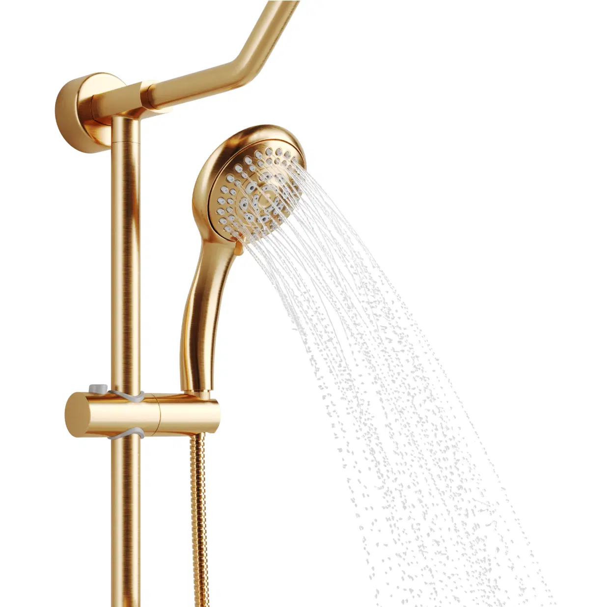 Kauai III 8-in Rain Showerhead Shower System with Slide Bar and Integrated Soap Dish Brushed Gold gold