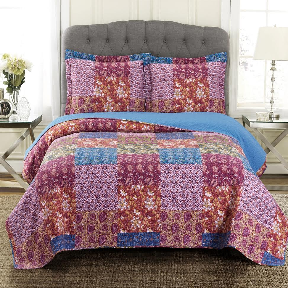 Kenzy Oversized Quilt Set Reversible Paisley Floral Patchwork
