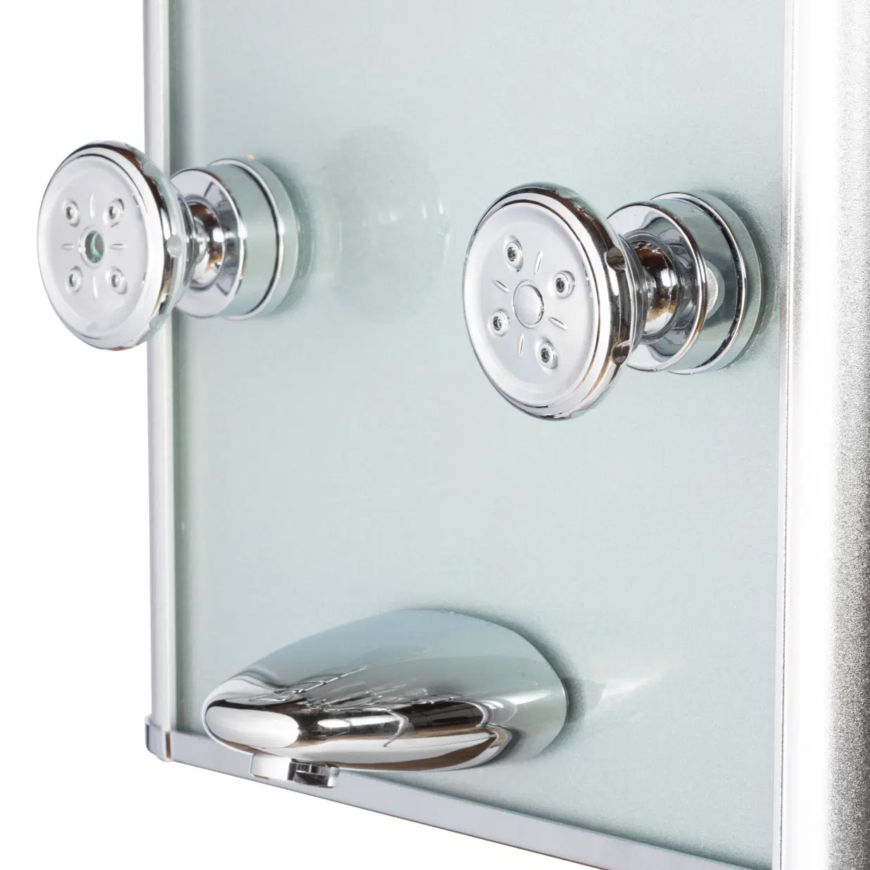 Kihei II 8-in ShowerSpa with 6-Body Jets and Multi-function Handshower and Built-in Mirror Seafoam Glass and Chrome