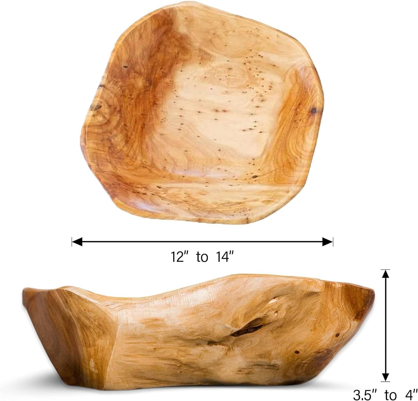 Large Decorative Wooden Bowl - Handmade Rustic Fruit Bowl for Kitchen Decor - Salad Snack Food Bowl - Natural Fir Root Wooden Bowl - Set of 1 Size 12”-14”