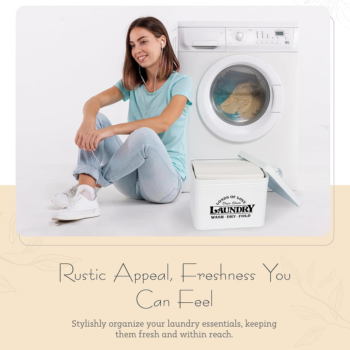 Laundry Dryer Sheet Holder with Lid | White Farmhouse Dryer Sheet Dispenser | Metal Dryer Sheet Container | Dryer Sheets Holder | Laundry Sheet Holder | Dryer Sheets container