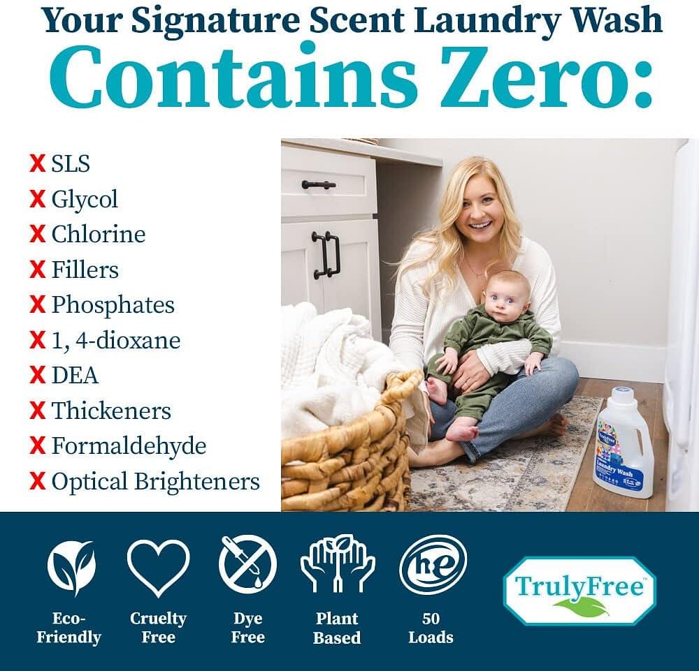 Laundry Wash, Signature Scent, Sensitive Skin Natural Detergent, Laundry Supplies for Baby Clothes, Plant-Based, No Harmful Ingredients. (50 Loads) 50 Fl Oz (Pack of 1)