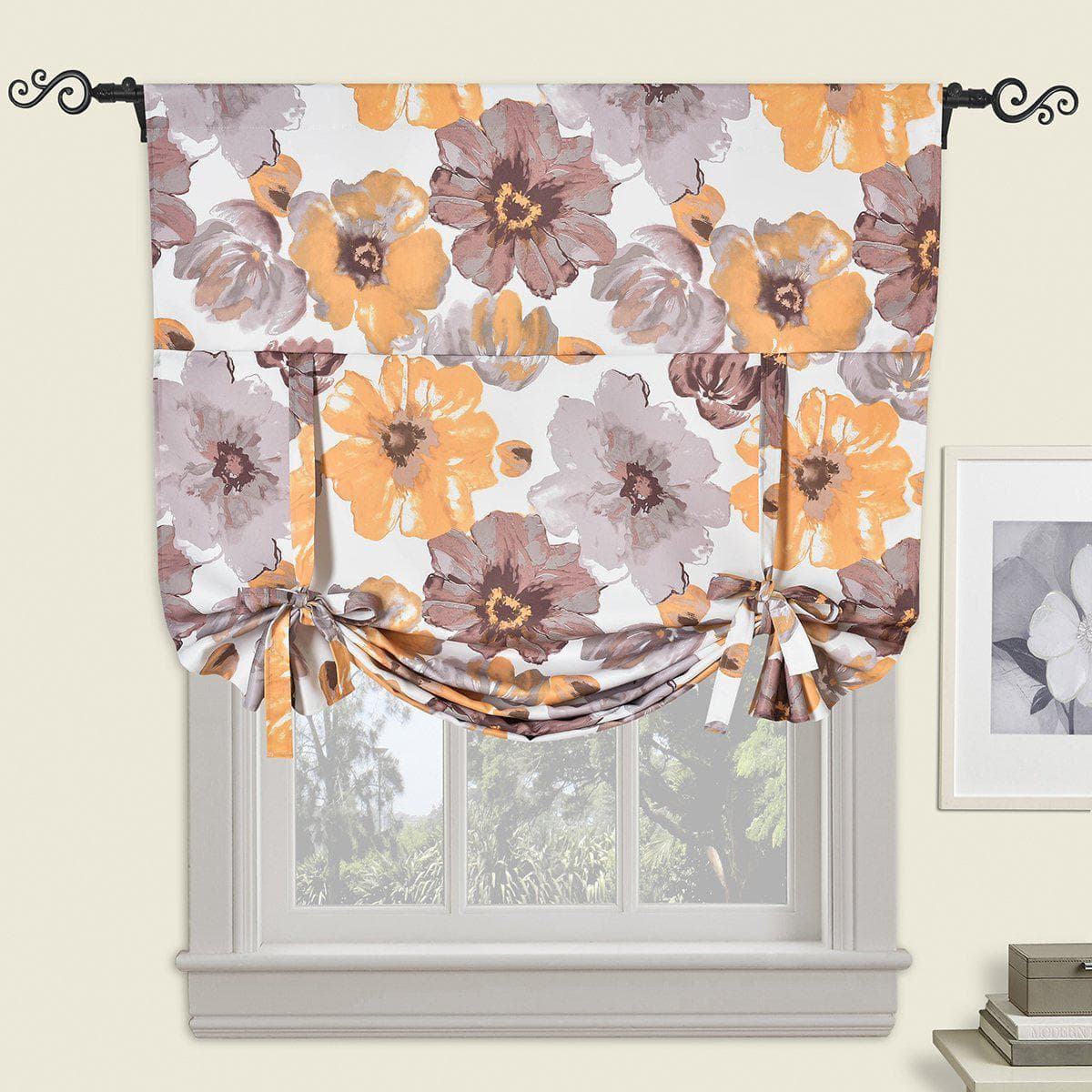 Leahanna Tie Up Window Curtain Shade ( 46” W X 63" L ) Rod Pocket Room Darkening