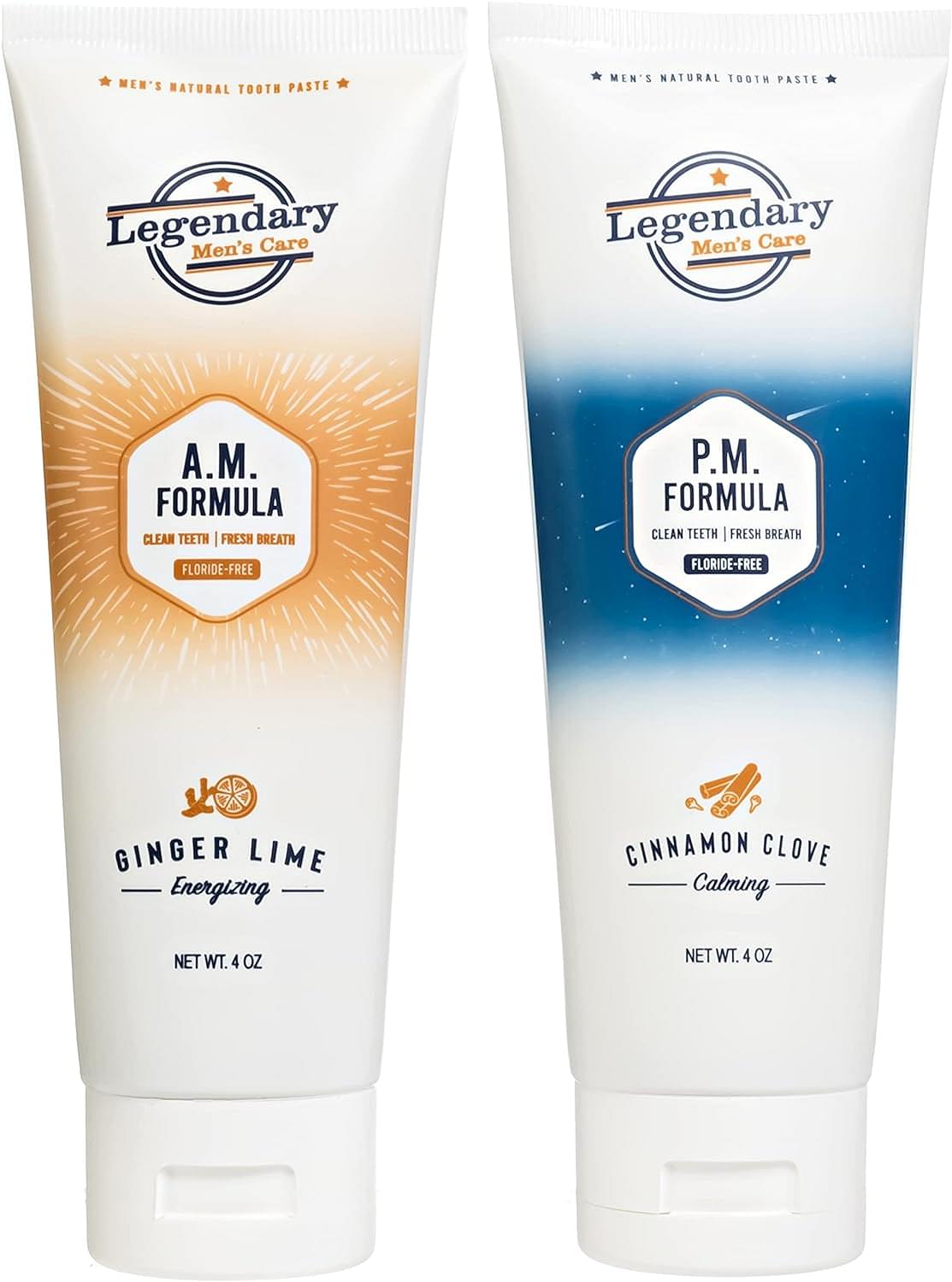 Legendary Men’s Care - Men’s Natural Nano Hydroxyapatite Toothpaste - AM Ginger-Lime/PM Cinnamon-Clove Combo | Fluoride Free, SLS Free, Endocrine Disruptor Free - Protect Your Teeth and Your T-Levels