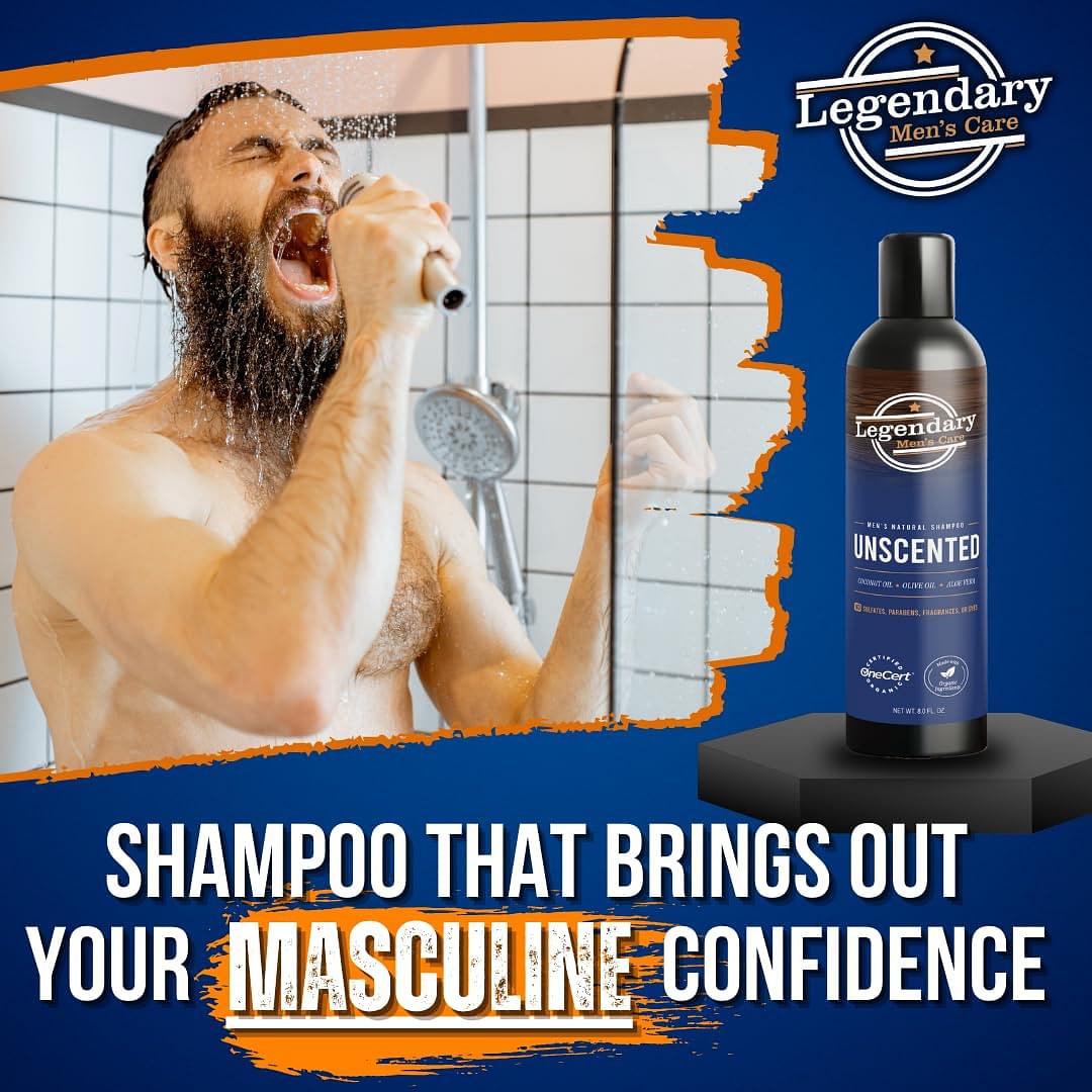 Legendary Men’s Care - Men’s Natural Testosterone Safe Shampoo - Certified 95% Organic - Fragrance Free - Endocrine Disruptor Free - Rosemary For Healthy Dandruff Control & Hair Growth