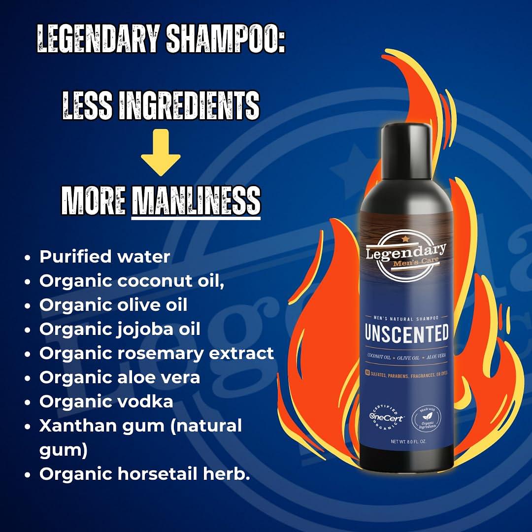 Legendary Men’s Care - Men’s Natural Testosterone Safe Shampoo - Certified 95% Organic - Fragrance Free - Endocrine Disruptor Free - Rosemary For Healthy Dandruff Control & Hair Growth