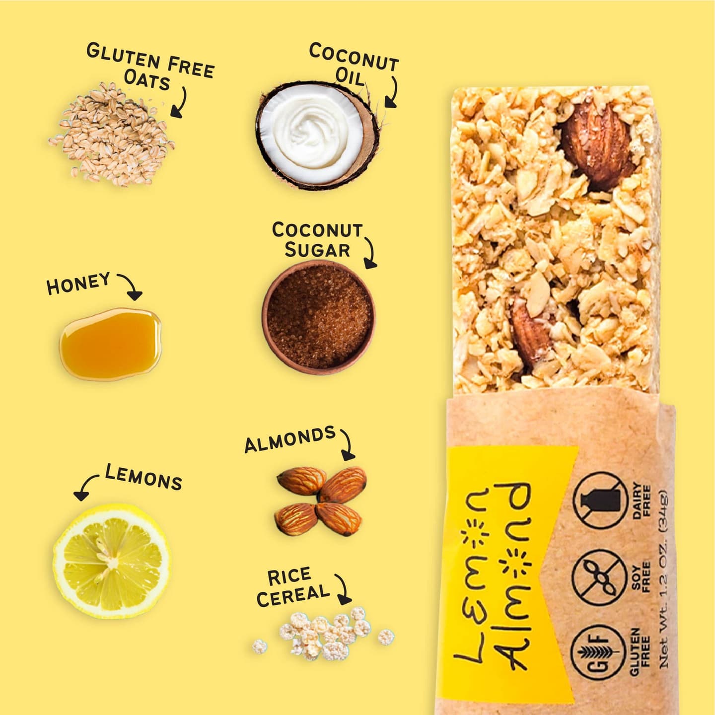Lemon Almond Granola Bars – Gluten Free Oats, Honey & Almonds