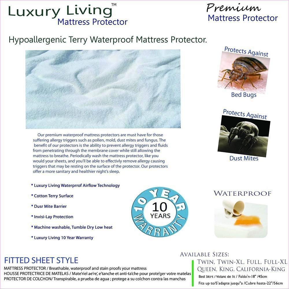 Luxury Living Terry Waterproof Hypoallergenic Mattress Protector