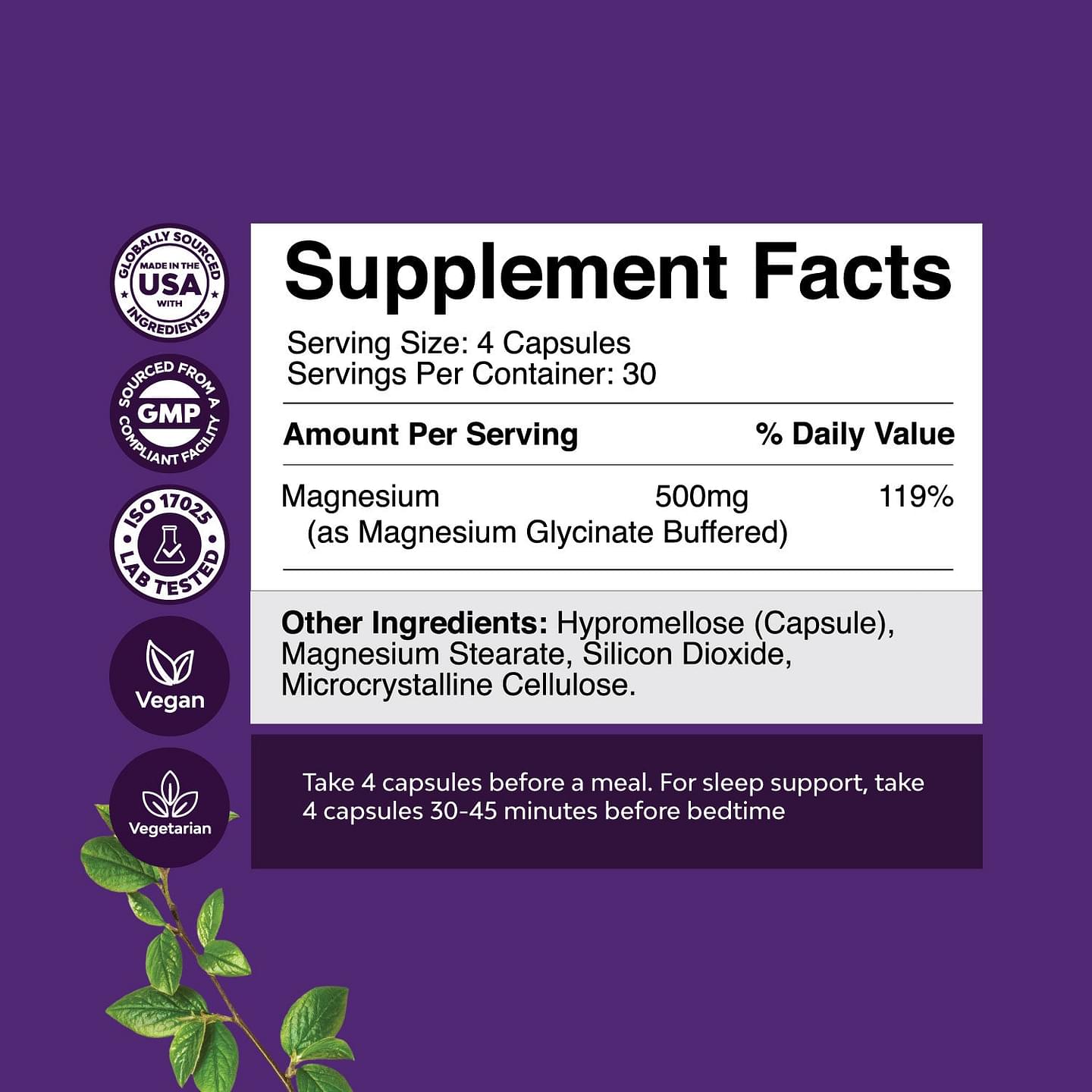 Magnesium Glycinate 500mg per serving