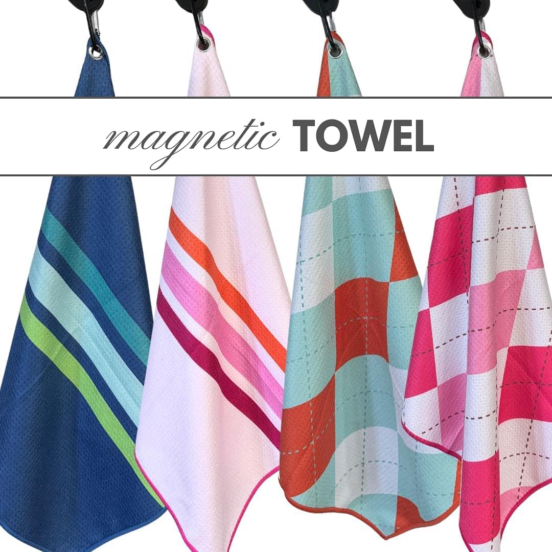 Magnetic Golf Towel | 18 x 18 in. Golf Towels for Golf Bags | Waffle Microfiber Golf Towels with Detachable Clip | Womens Golf Towel Fun Designs | Must Have Golf Accessories for Women | Blue Argyle