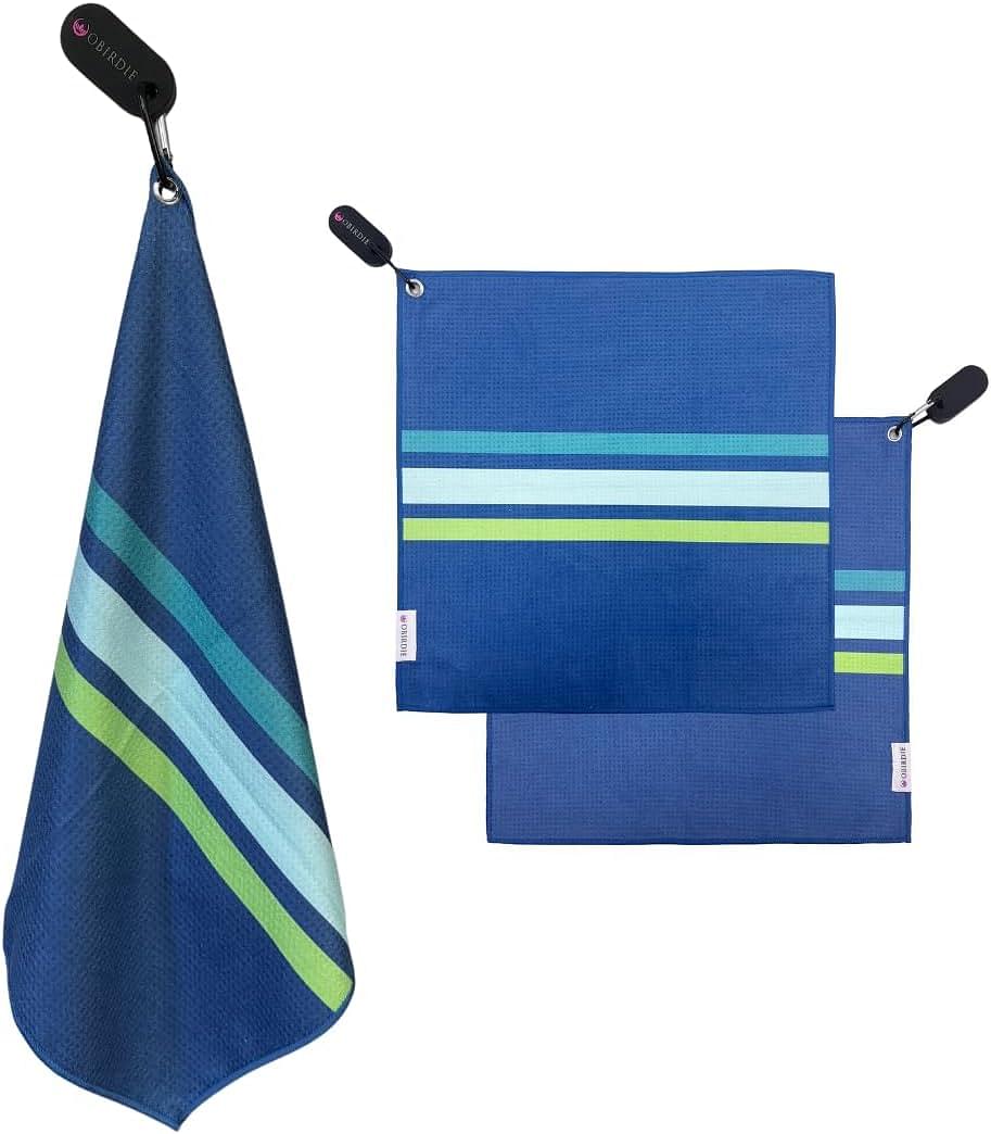 Magnetic Golf Towel | 18 x 18 in. Golf Towels for Golf Bags | Waffle Microfiber Golf Towels with Detachable Clip | Womens Golf Towel Fun Designs | Must Have Golf Accessories for Women |Blue Stripe