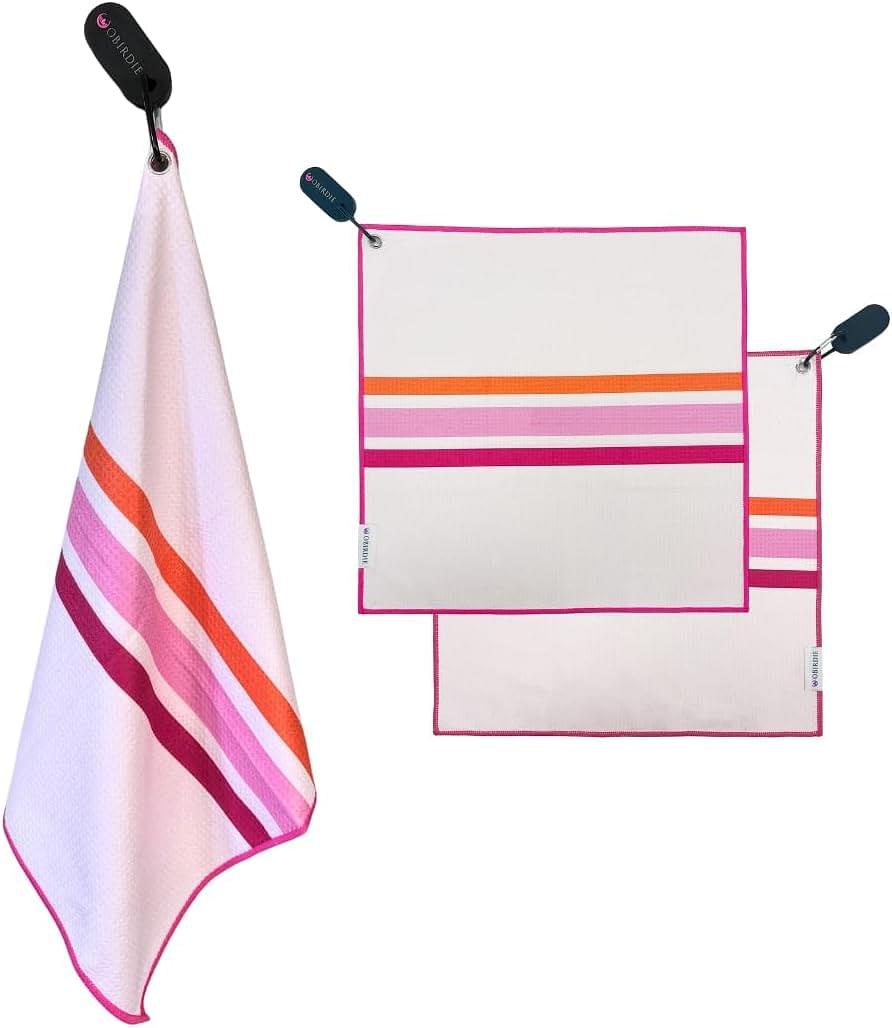 Magnetic Golf Towel | 18 x 18 in. Golf Towels for Golf Bags | Waffle Microfiber Golf Towels with Detachable Clip | Womens Golf Towel Fun Designs | Must Have Golf Accessories for Women | Pink Stripe