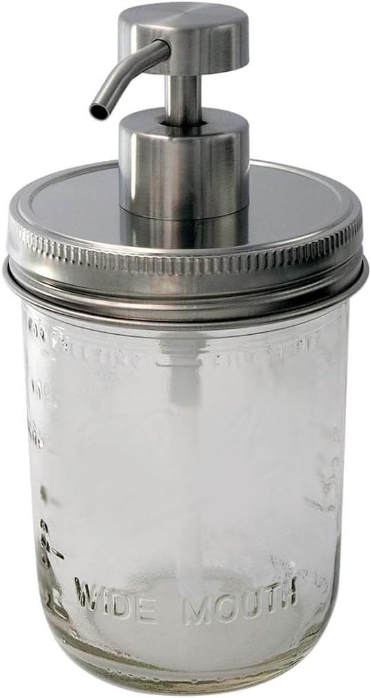 Mason Jar Lifestyle Satin/Brushed #2 Stainless Steel Soap Pump Lid | Hand Soap Pump Top/Lotion Dispenser Pump Replacement Lids for Mason Jars (Wide Mouth) Wide Mouth Lid Kit