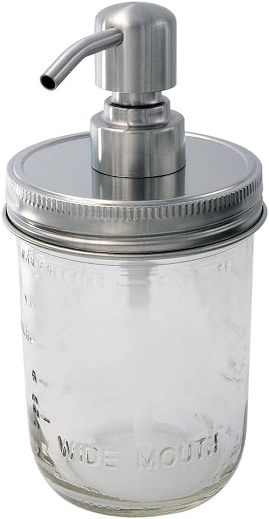 Mason Jar Lifestyle Satin/Brushed #4 Stainless Steel Soap Pump Lid | Hand Soap Pump Top/Lotion Dispenser Pump Replacement Lids for Mason Jars (Wide Mouth) Wide Mouth Lid Kit