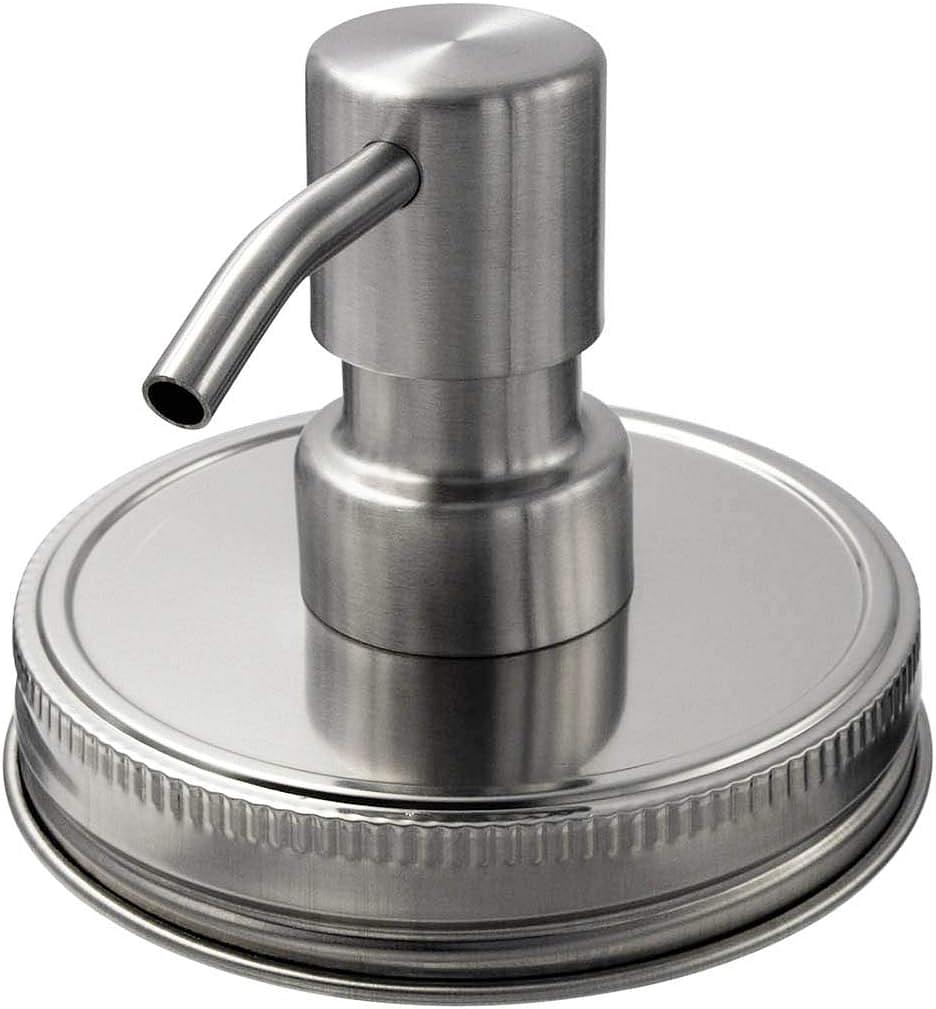 Mason Jar Lifestyle Satin/Brushed #5 Stainless Steel Soap Pump Lid | Hand Soap Pump Top/Lotion Dispenser Pump Replacement Lids for Mason Jars (Wide Mouth) Wide Mouth Lid Kit