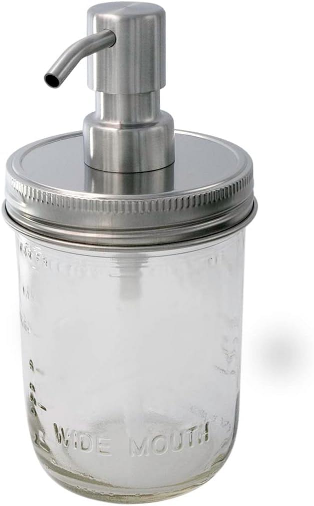 Mason Jar Lifestyle Satin/Brushed #5 Stainless Steel Soap Pump Lid | Hand Soap Pump Top/Lotion Dispenser Pump Replacement Lids for Mason Jars (Wide Mouth) Wide Mouth Lid Kit