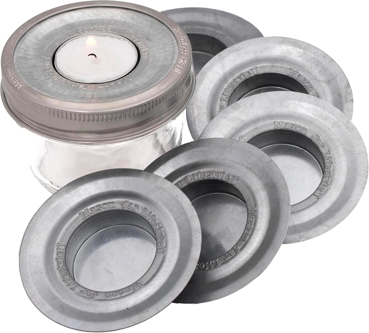 Mason Jar Lifestyle Tea Light Candle Holder Metal Lid Inserts for Mason, Ball, Canning Jars (6 Pack, Wide Mouth)