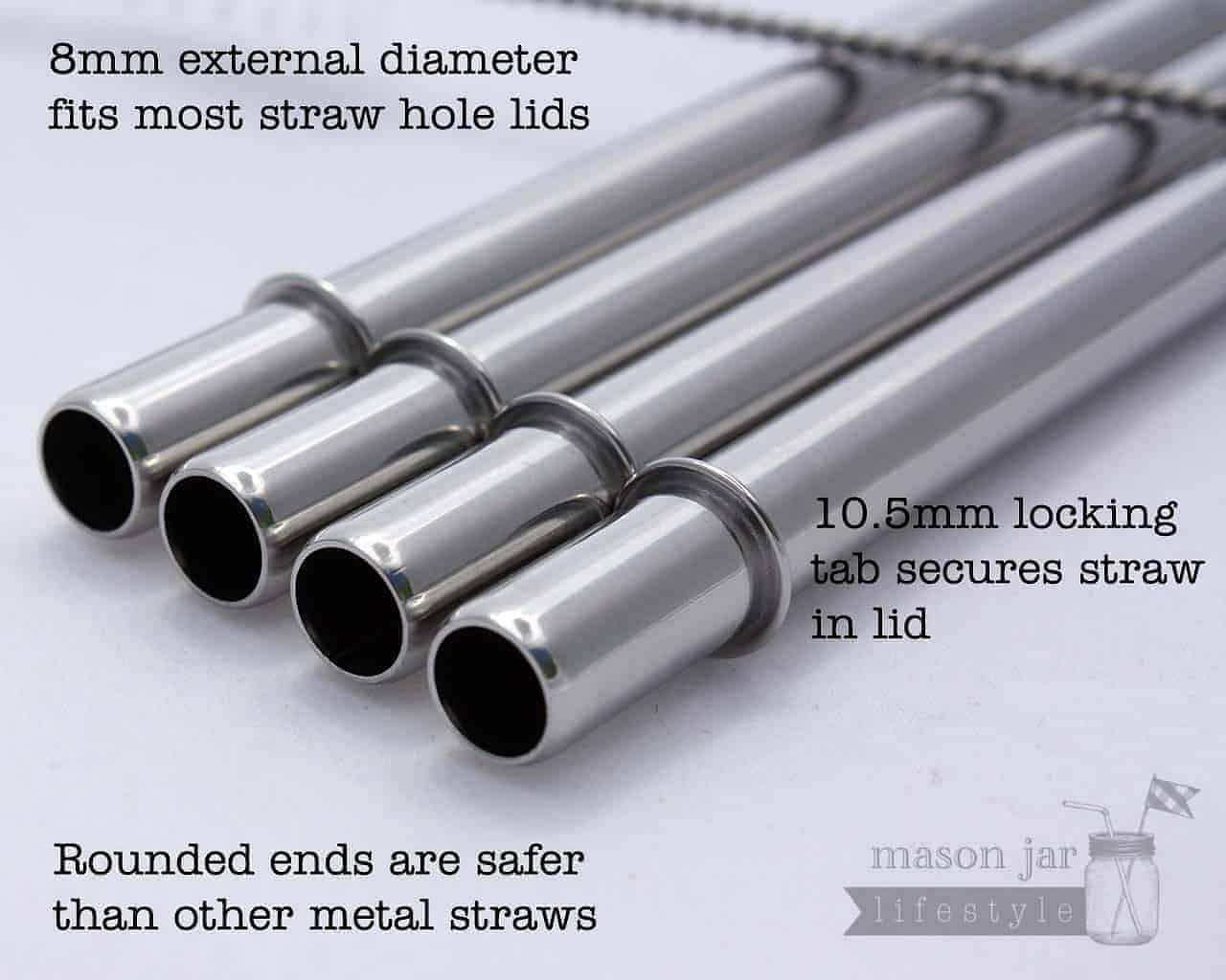 Medium Safer Rounded End Stainless Steel Straw for Pint Mason Jars