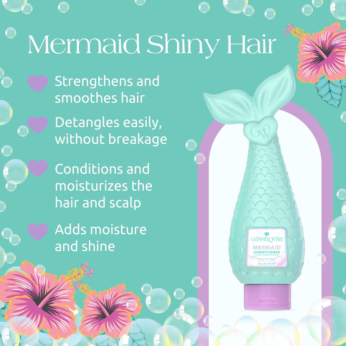 Mermaid Conditioner — Fragrance Free & Dye Free - Hydrating Conditioner with Coconut Oil and Botanical Extracts for Smooth Hair