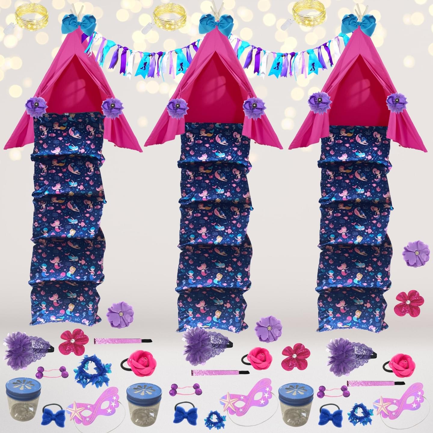 Mermaid Glamping Teepee Tent Sleepover Party in a box
